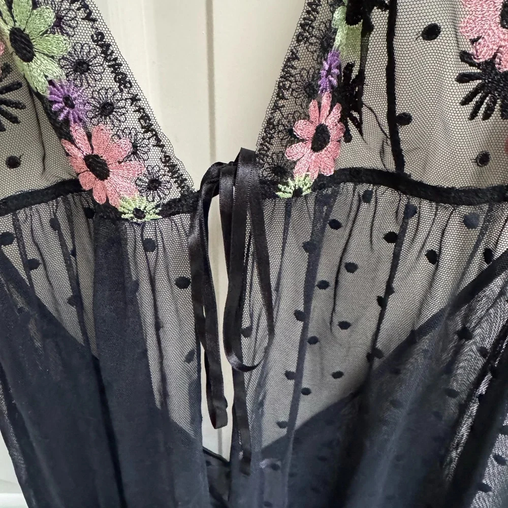 Savage X Fenty Black Sheer Free Spirit Floral Embroidery Night Slip